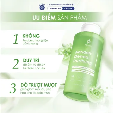 Nước tẩy trang dành cho da dầu mụn Actidem Derma Purifying Cleansing Water 500ml